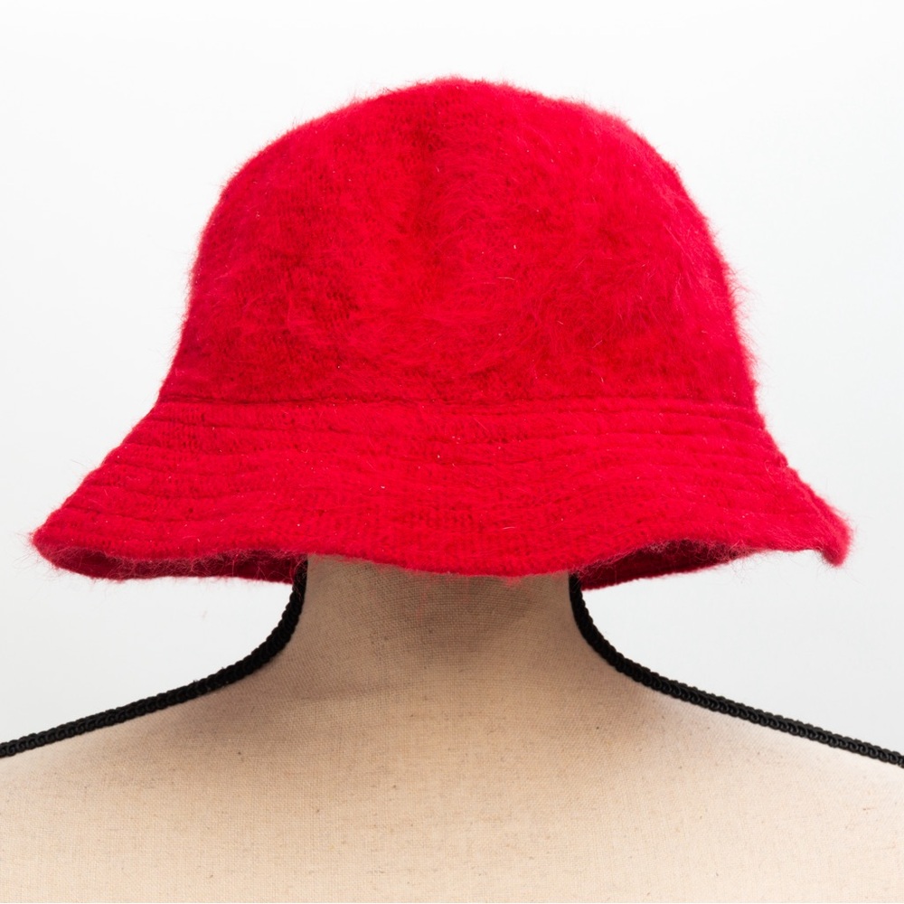 Angora blend bucket hat winter hat red
